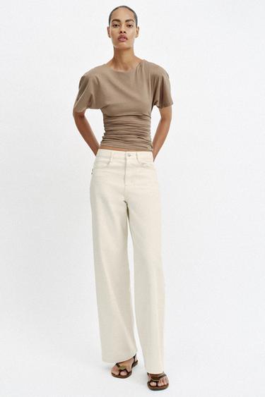 DRAPED SHORT SLEEVE T-SHIRT - Mid-camel by Zara - Image 0