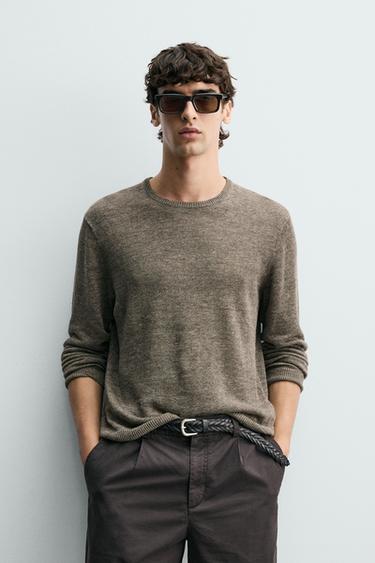 PULOVËR REGULAR FIT 100% LINO - Kafe/miu nga Zara