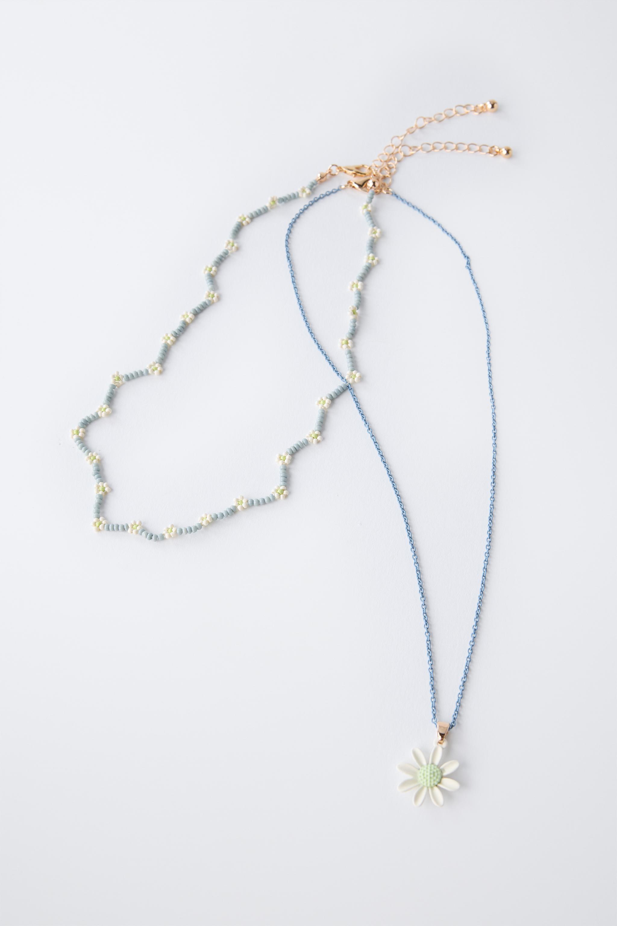 PACK OF TWO DAISY BEAD NECKLACES - Light blue | ZARA United