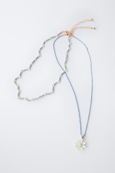 PACK OF TWO BEADED NECKLACES WITH DAISIES - Light blue by Zara - Image 2