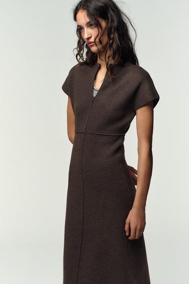 KNITTED MIDI DRESS - Brown by Zara