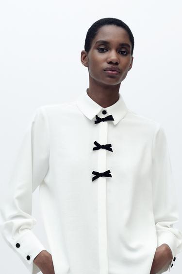SHIRT WITH BOWS - Ecru by Zara - Image 2