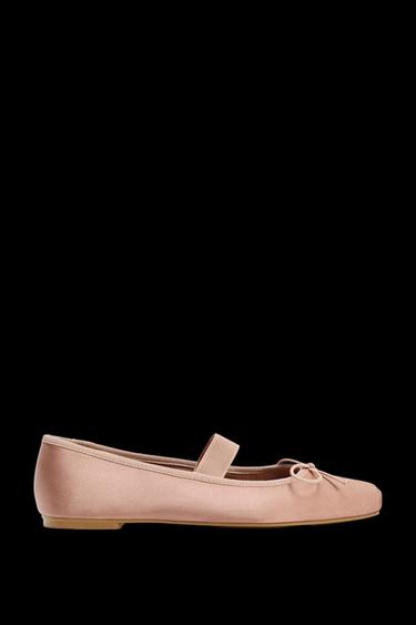 SATIN BALLET FLATS WITH BOW - Pink by Zara