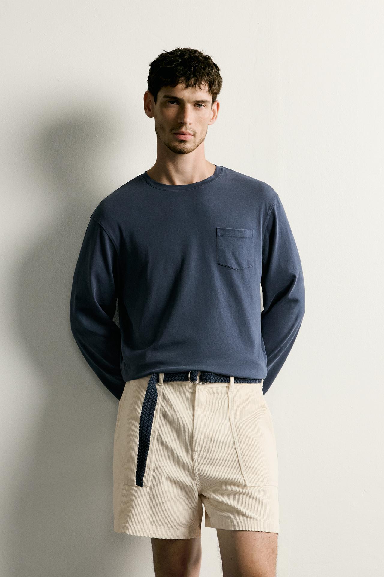 STRIPED LONG SLEEVE REGULAR FIT T-SHIRT — Navy blue