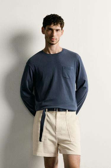 T-SHIRT À MANCHES LONGUES REGULAR FIT - Bleu marine de Zara