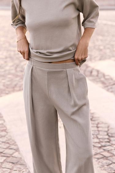 بنطلون INTERLOCK بمظهر مغسول - رمل الخاص بـ Zara