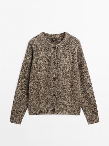 Zara 100% cashmere mouliné knit cardigan - Mink - Image 0