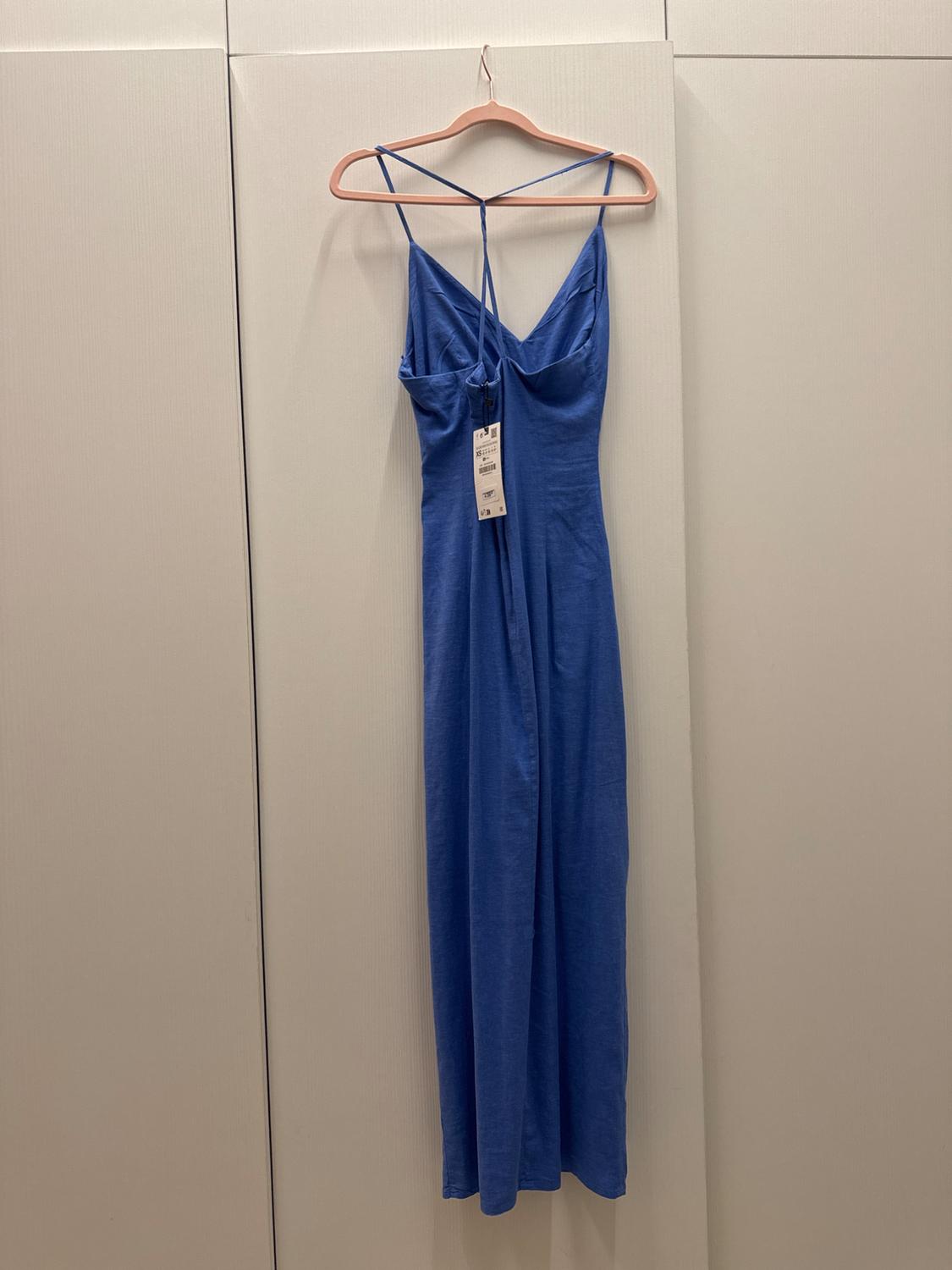 LINEN BLEND GATHERED MIDI DRESS - Image 2