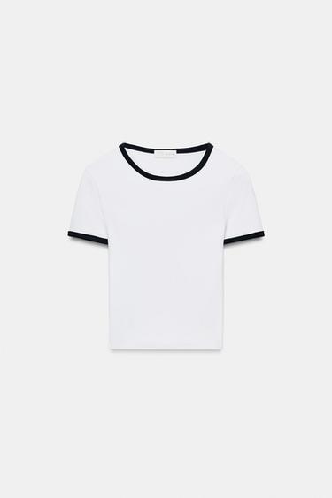 CONTRAST TRIM T-SHIRT - White by Zara