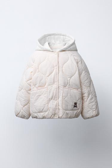 CAZADORA ACOLCHADA CAPUCHA OSO BORDADO - Crudo de Zara