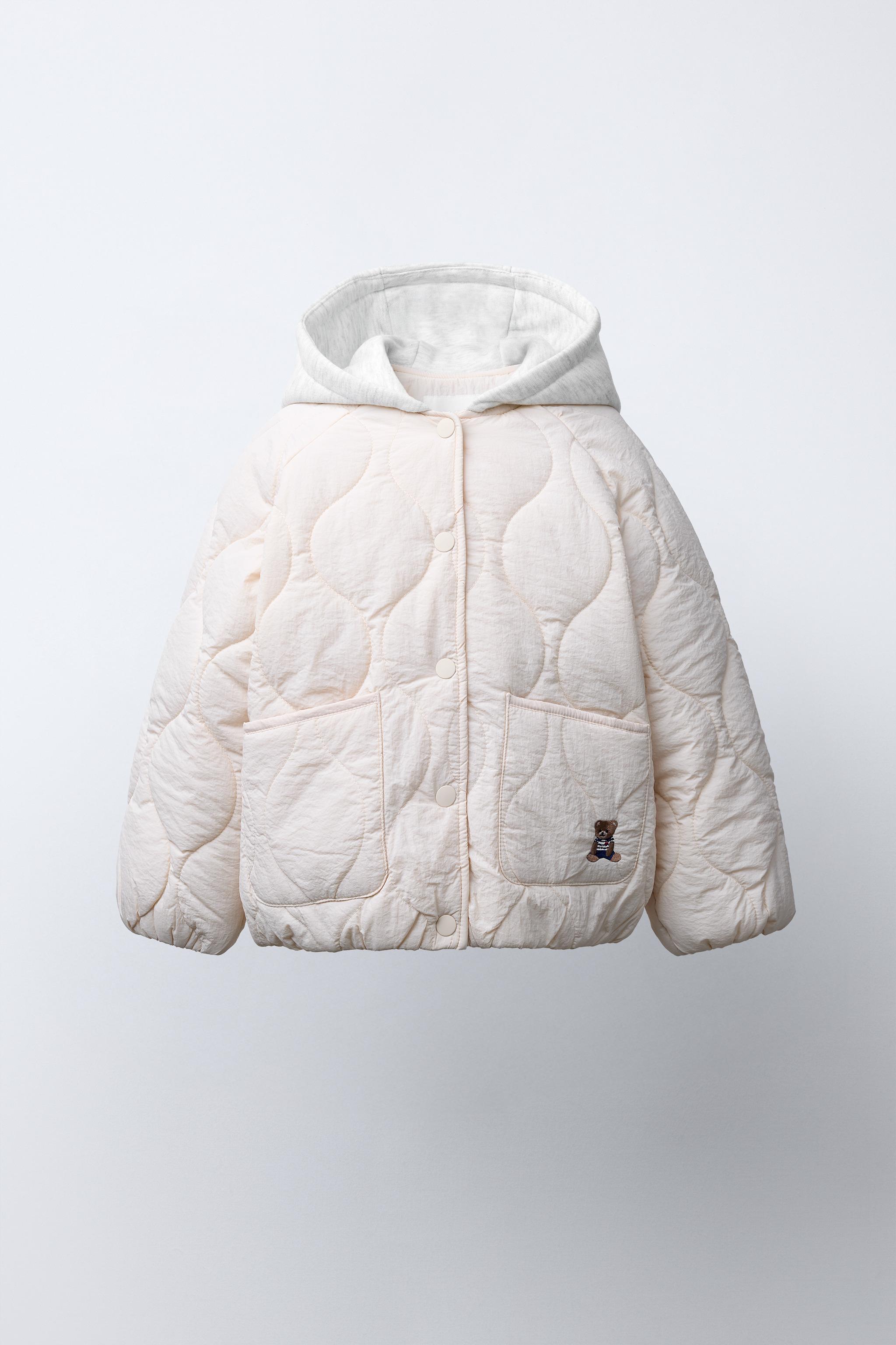 EMBROIDERED BEAR HOODED PUFFER JACKET