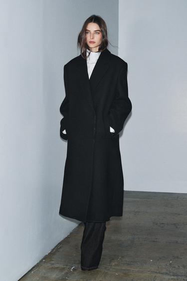 KABÁT Z VLNĚNÉ SMĚSI ZW COLLECTION - Černá od Zara