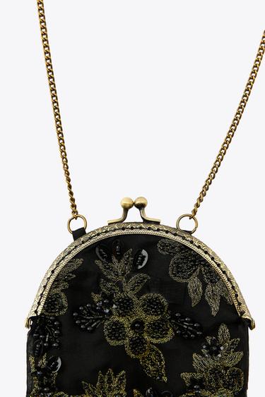 EMBROIDERED FLORAL BEADED BAG - Black by Zara - Image 4