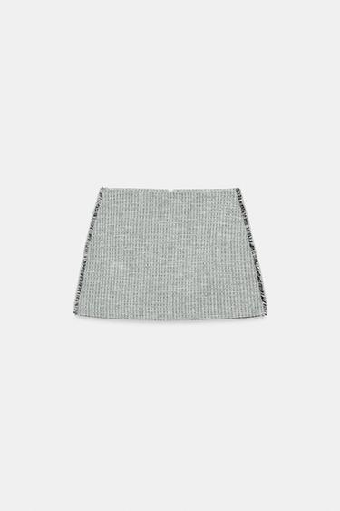 TEXTURED FRAYED MINI SKIRT - Green / Ecru by Zara