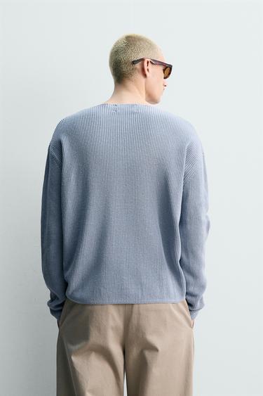 SILK/LINEN TEXTURED JUMPER - Sky blue by Zara - Image 2