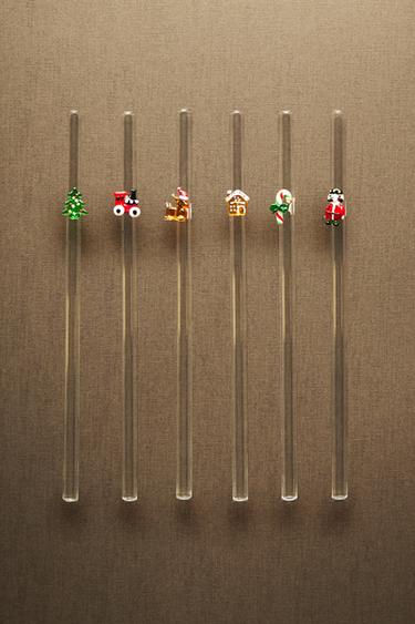 PACK OF CHRISTMAS FIGURE GLASS STRAWS (PACK OF 6) - Red by Zara - Image 4