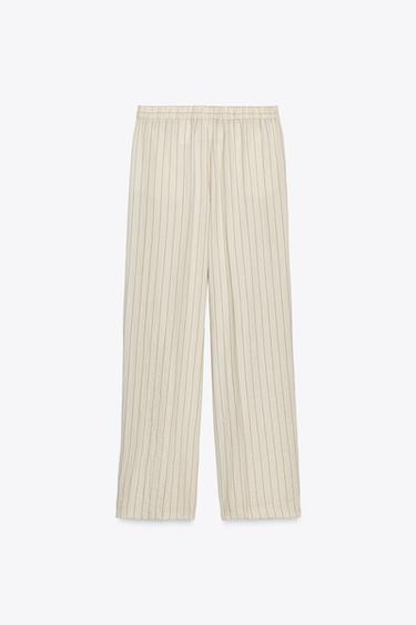 PANTALON DROIT RAYÉ - Écru / Noir de Zara - Image 4