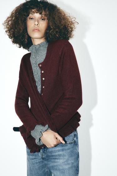 CHAQUETA PUNTO VOLANTES - Burgundy de Zara
