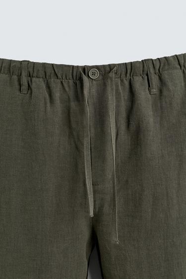 100% LINEN RELAXED FIT TROUSERS - Dark khaki by Zara - Image 7