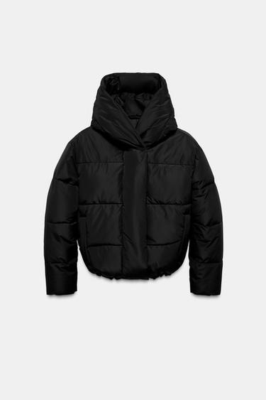 SHORT WATER-REPELLENT WINDPROOF HOODED ANORAK - Black by Zara