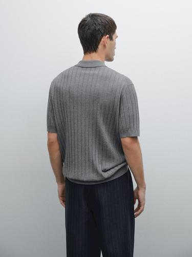 Polo en maille côtelée - Bleu / Gris de Zara