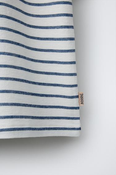 STRUCTURED STRIPED T-SHIRT - Navy / White by Zara - Image 3