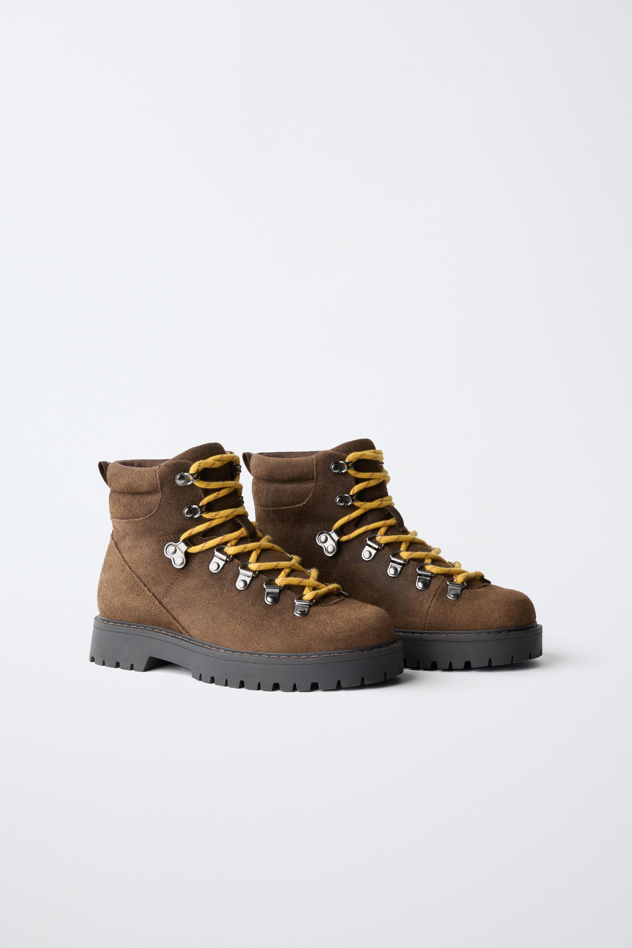 LEATHER LACE-UP HIKING BOOTS - Brown | ZARA Curaçao / Curazao