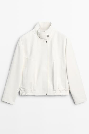 Zara Nappa leather bomber jacket - White