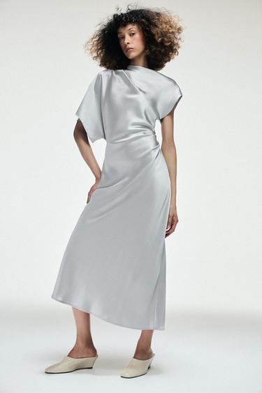 ASYMMETRIC SATIN DRESS - Steel by Zara