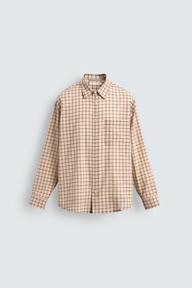 Zara 格紋紋理襯衫 - 沙色