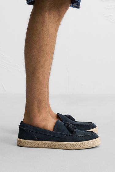 Zara CASUAL JUTE LEATHER LOAFERS - Blue - Image 0