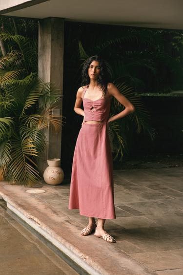 Zara RAMIE HALTER MIDI DRESS - MARSALA - Image 0