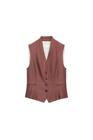 LINEN BLEND WAISTCOAT - MARSALA by Zara