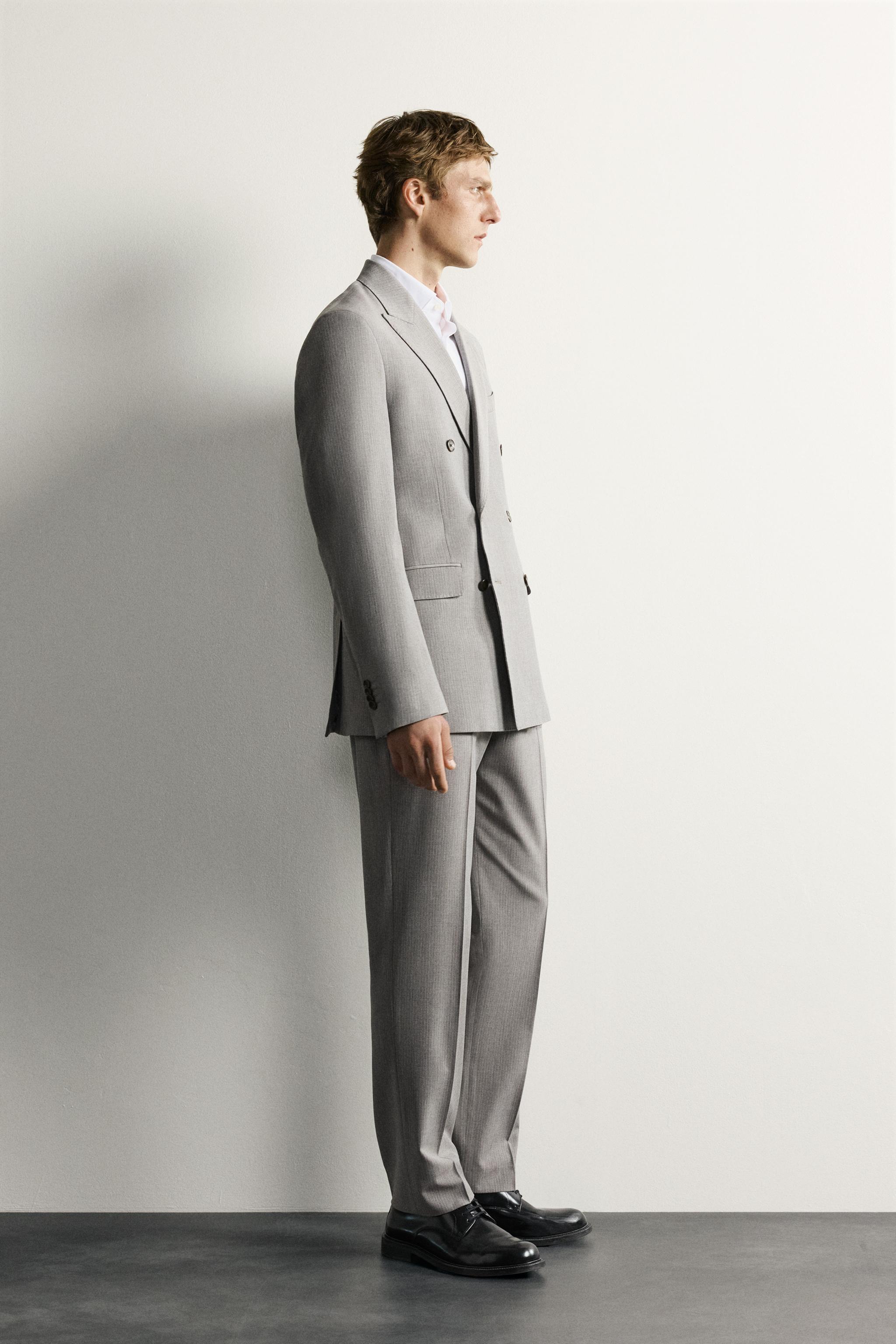 STRIPED DOUBLE BREASTED SUIT BLAZER - Gray marl | ZARA United States