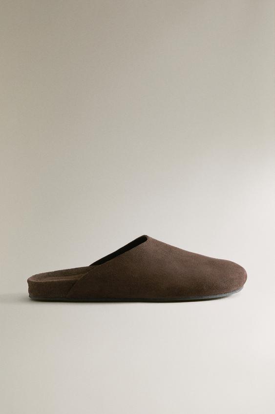 Zara MINIMALIST LEATHER MULE CLOG SLIPPERS - Brown - Image 0