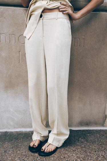 STRAIGHT-LEG LINEN BLEND TROUSERS - Light beige by Zara