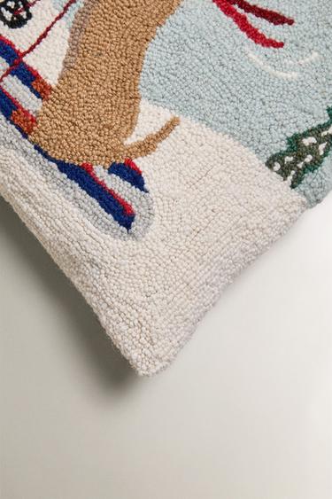 WOOL BLEND CHRISTMAS CUSHION COVER WITH SKIING DOG - Ecru by Zara - Image 1