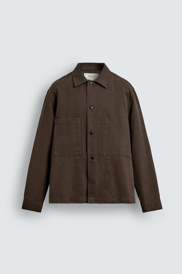 REGULAR FIT OVERSHIRT - Dark brown by Zara - Image 6