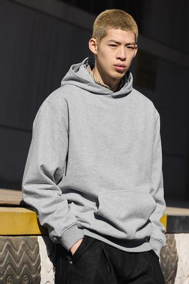 Zara 基本款連帽運動衫 - 斑紋灰色