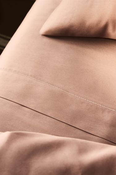 SATEEN FLAT SHEET WITH TRIM (300 THREAD COUNT) - Dusty pink by Zara - Image 4