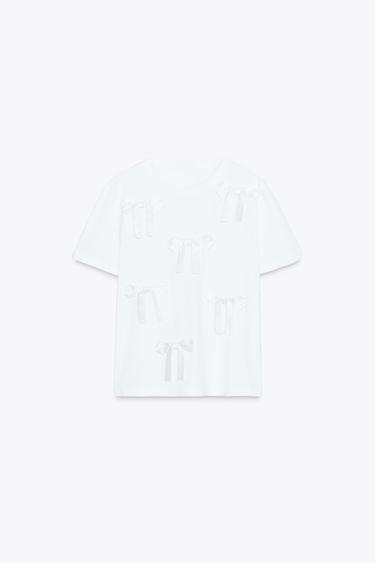 T-SHIRT WITH BOWS - White by Zara - Image 3