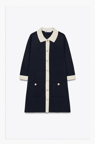 SHORT KNIT DRESS WITH GOLD BUTTONS - Navy / White by Zara