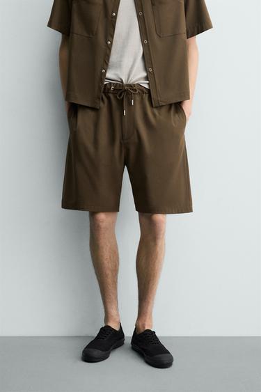 RELAXED FIT TECHNICAL BERMUDA SHORTS - Tobacco by Zara