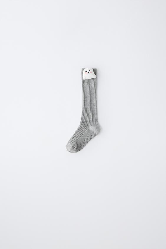 CALCETÍN LONGO CANALÉ APLIQUE - Gris vigoré de Zara - Imaxe 0