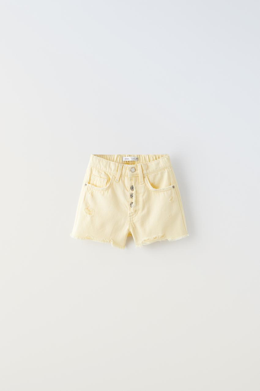 zara yellow denim shorts
