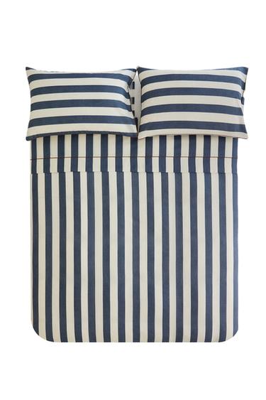 STRIPED WASHED COTTON DUVET COVER - Blue by Zara
