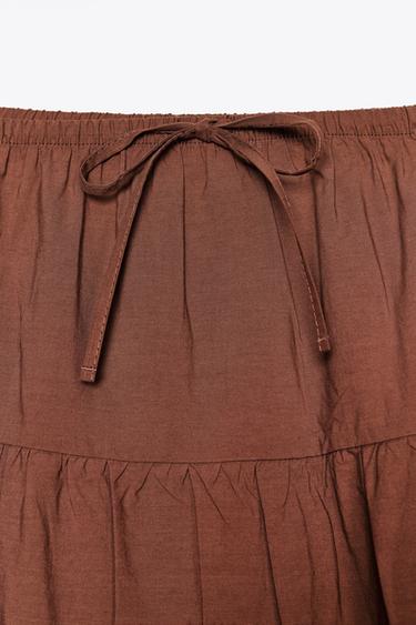 Zara TIERED MAXI SKIRT - Chocolate brown