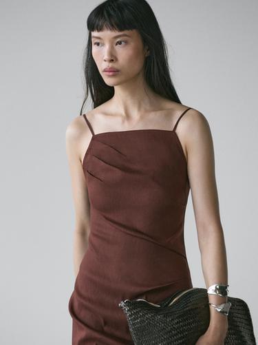 Zara Strappy stretch linen blend midi dress - Chocolate