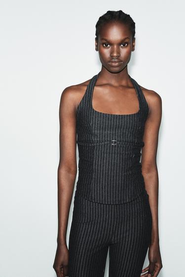 INTERLOCK HALTER TOP - Dark grey marl by Zara