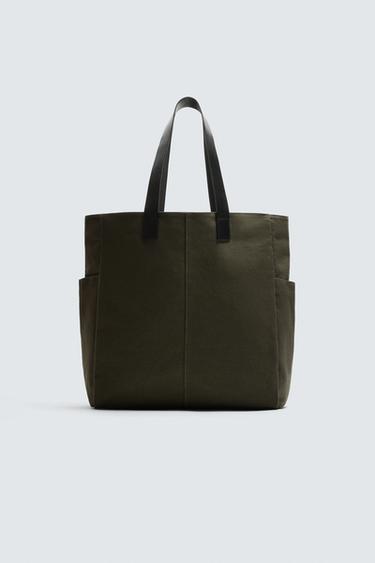 ファブリックトートバッグカーキZaraのファブリックトートバッグ - カーキ 